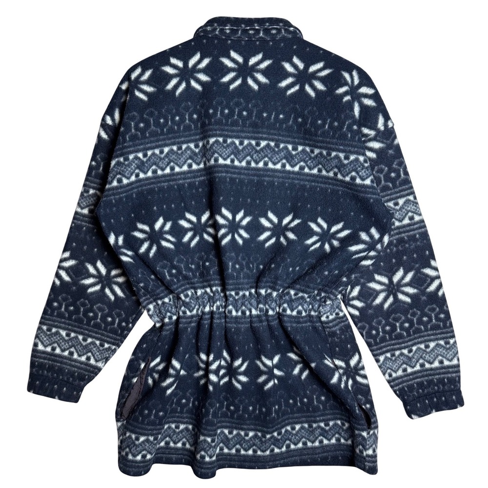 Vintage Bugle Boy Navy Blue Snowflake Fair Isle Fleece Jacket Zip Drawstring M - Picture 3 of 7